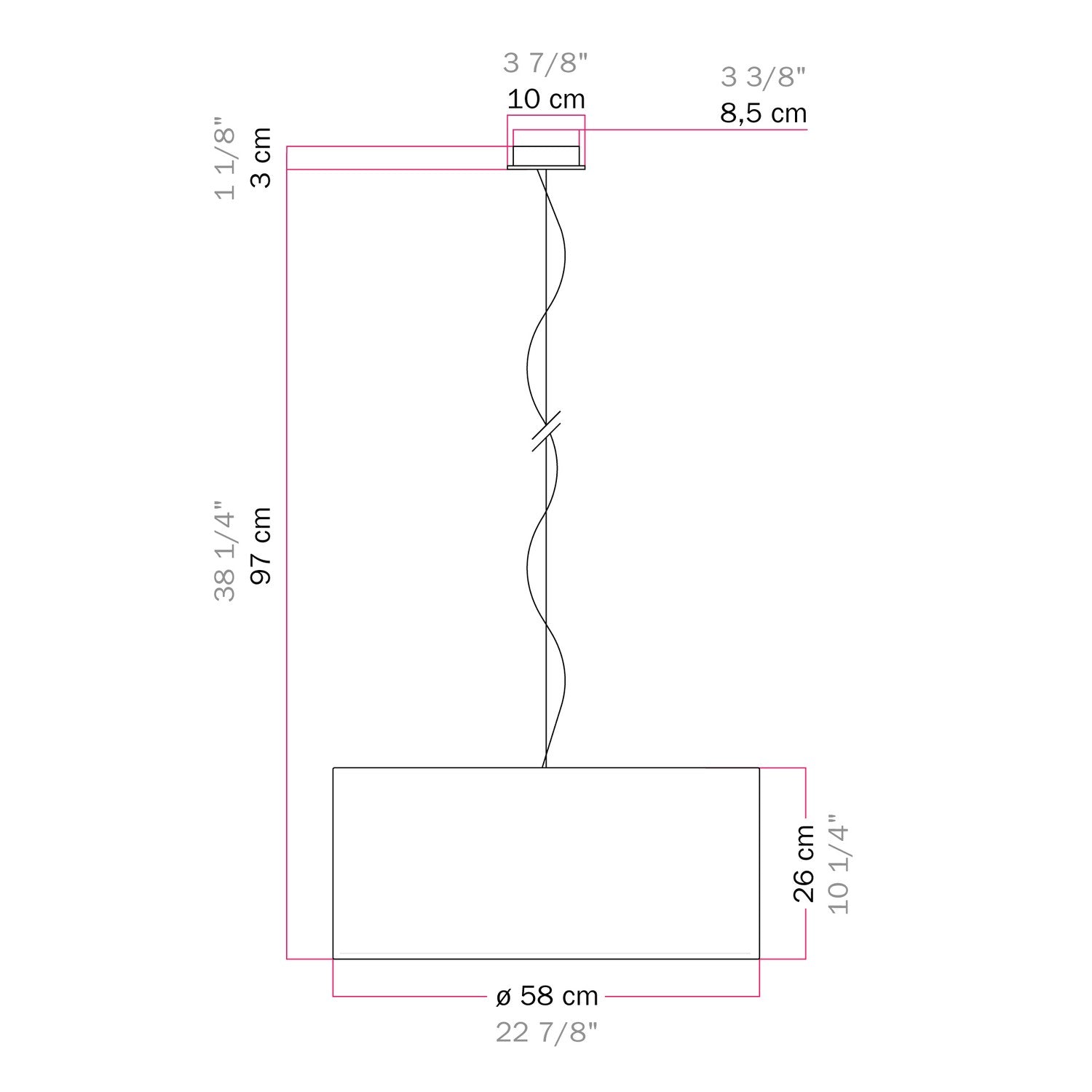 Lampada a sospensione con paralume in tessuto Cilindro Large - Made in Italy - Cinette Aragosta Si