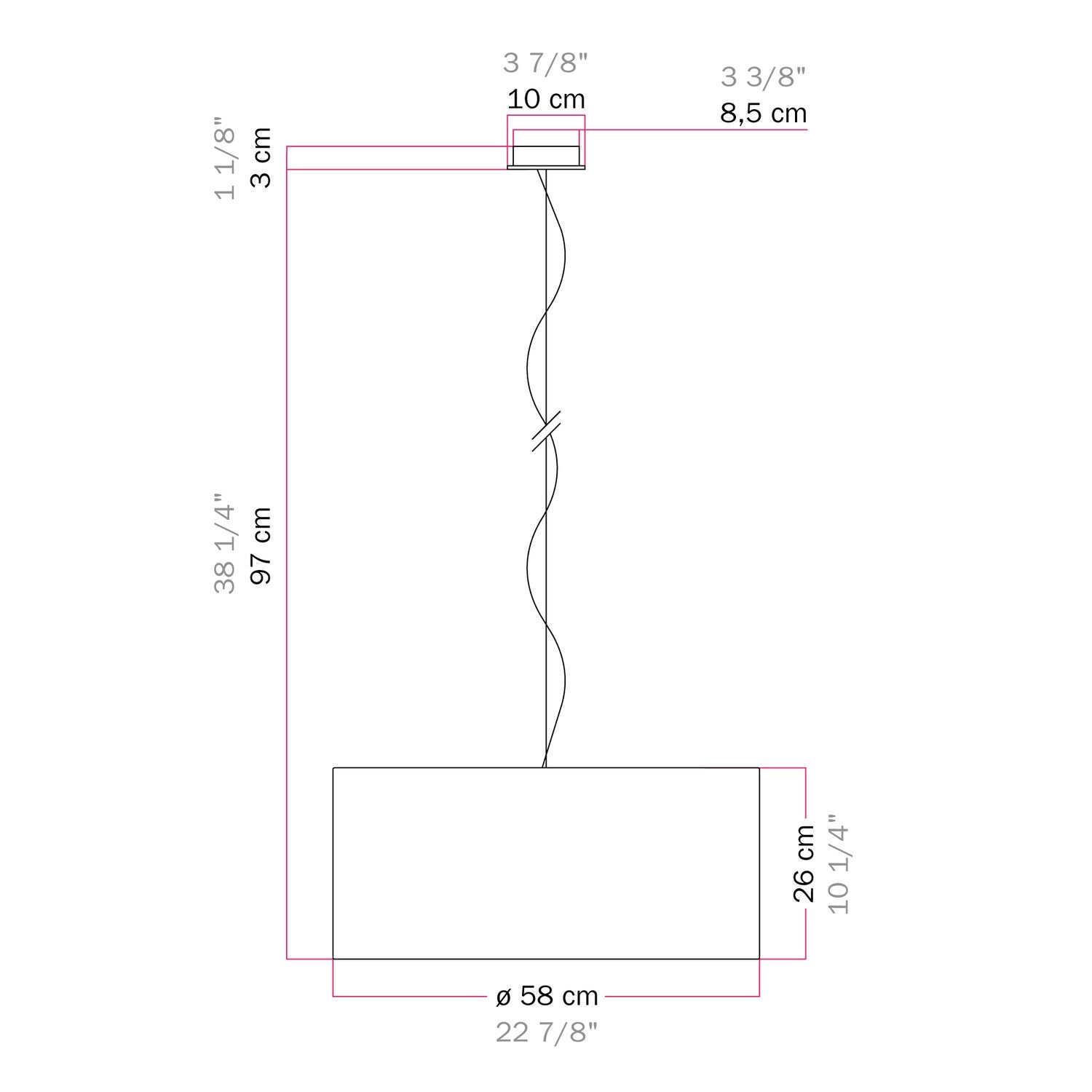 Lampada a sospensione con paralume in tessuto Cilindro Large - Made in Italy - Teletta Rosso No