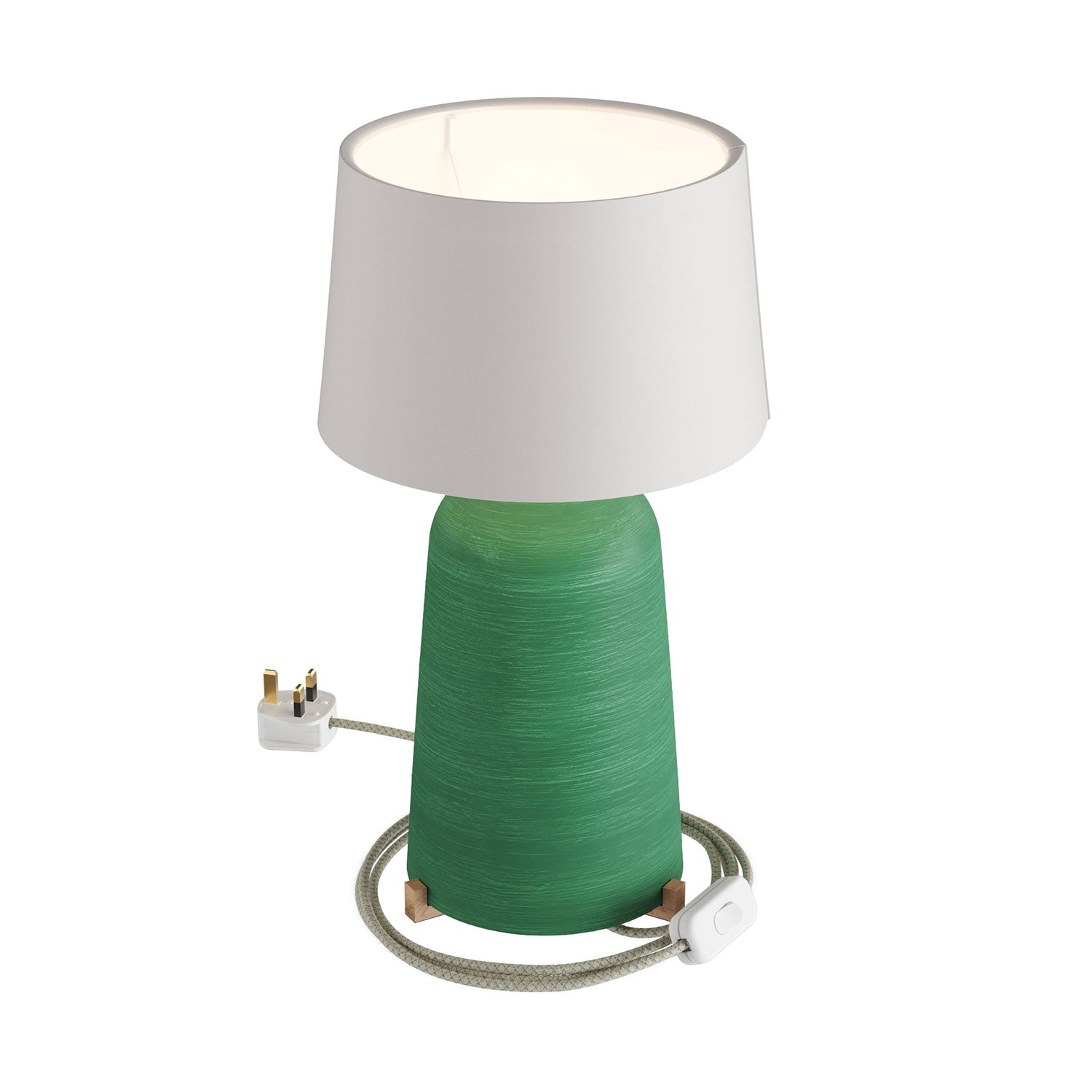 Lampada da tavolo in ceramica Bottiglia con paralume Athena e spina UK - Bianco