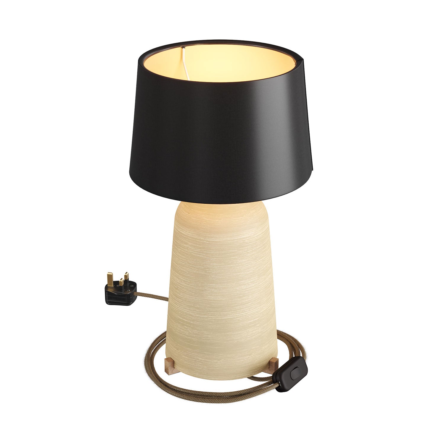 Lampada da tavolo in ceramica Bottiglia con paralume Athena e spina UK - Nero
