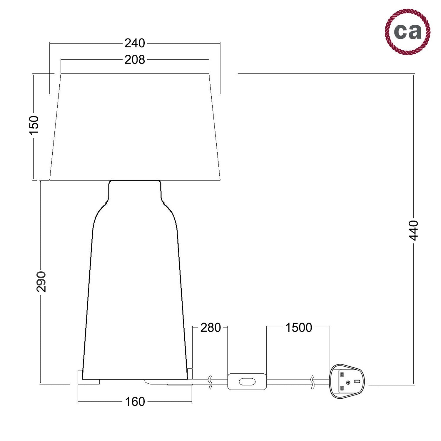 Lampada da tavolo in ceramica Bottiglia con paralume Athena e spina UK - Juta naturale
