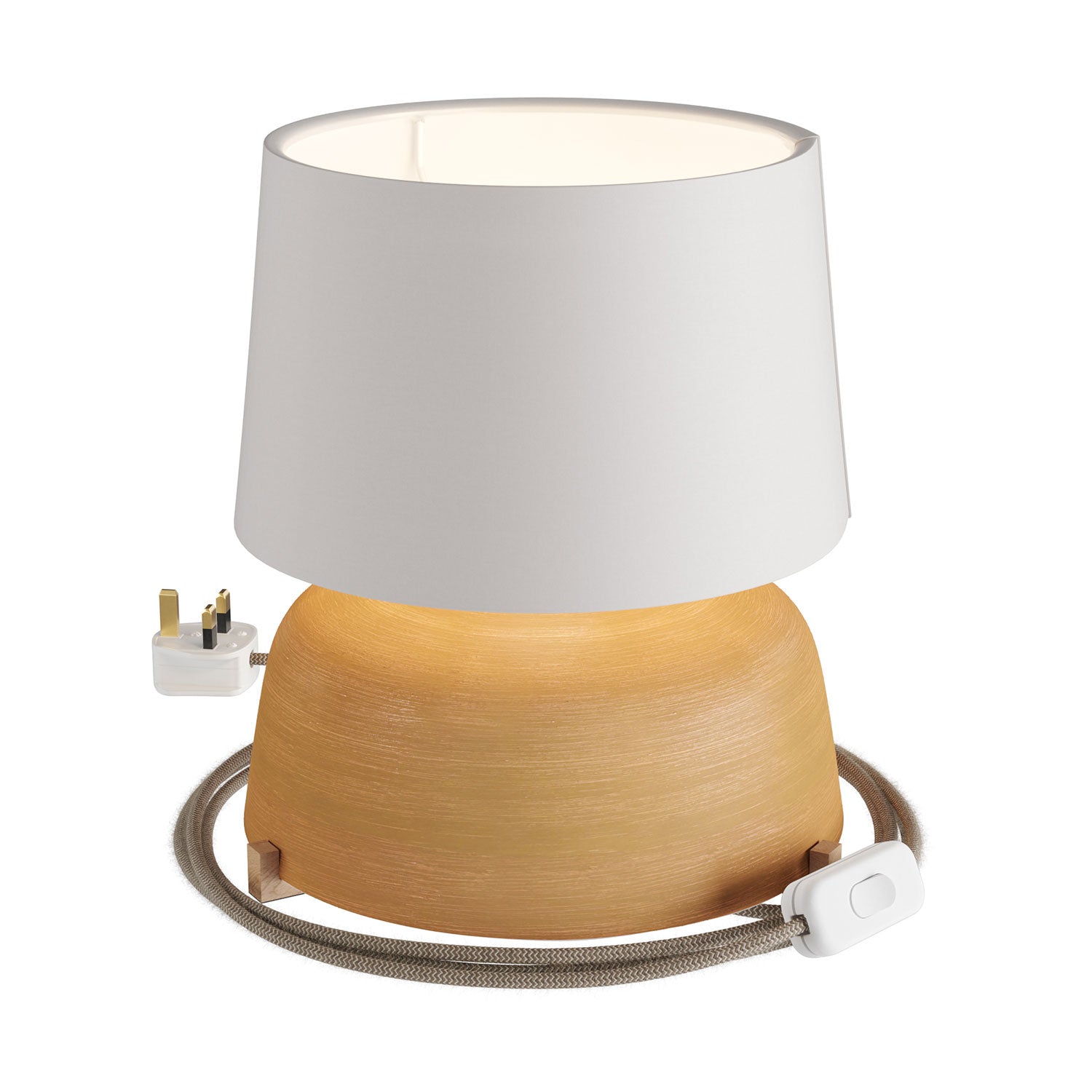 Lampada da tavolo in ceramica Coppa con paralume Athena e spina UK - Bianco