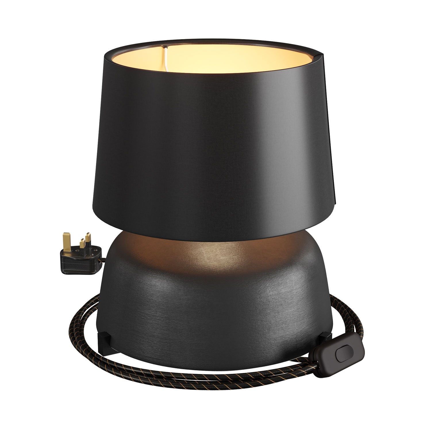 Lampada da tavolo in ceramica Coppa con paralume Athena e spina UK - Nero