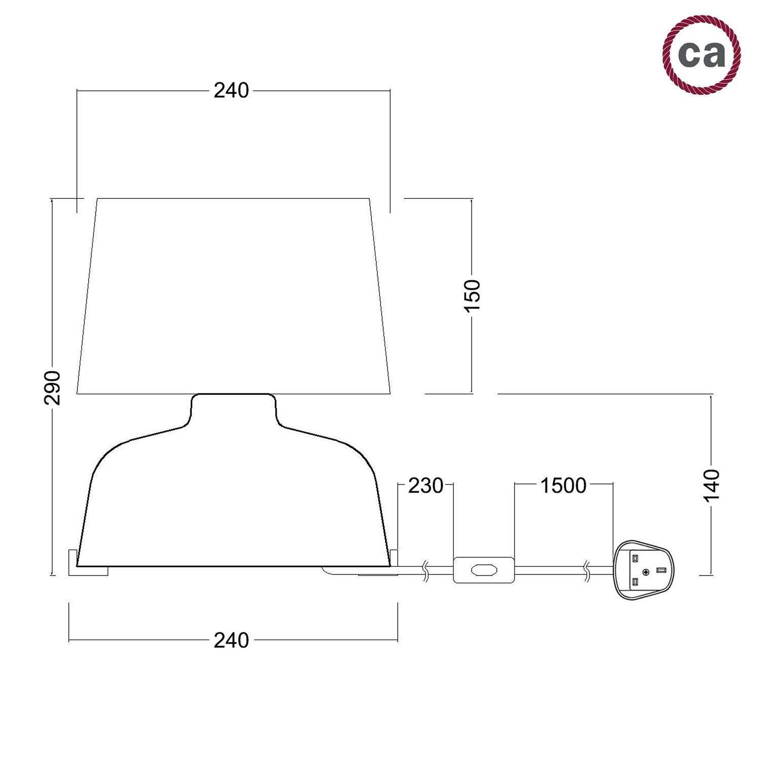 Lampada da tavolo in ceramica Coppa con paralume Athena e spina UK - Juta naturale