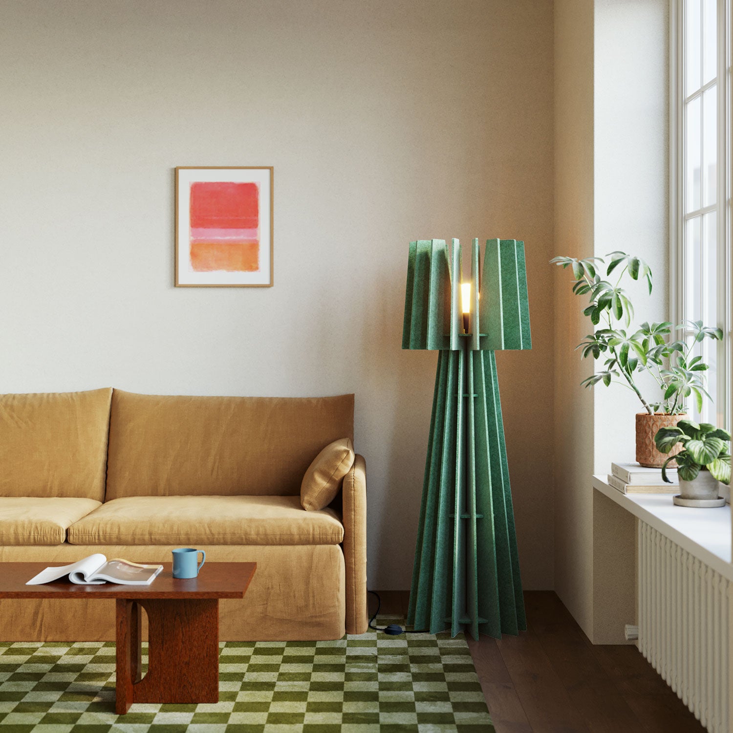 SHHINE lampada da terra in materiale fonoassorbente e spina UK - Verde melange
