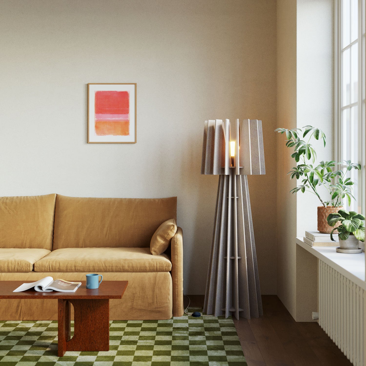 SHHINE lampada da terra in materiale fonoassorbente e spina UK - Tortora melange