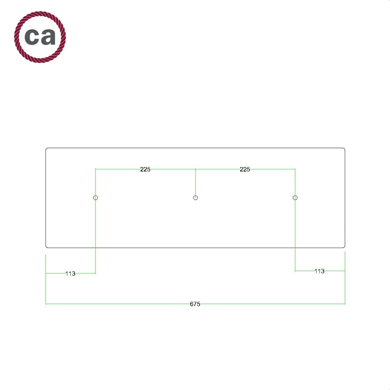 Rosone XXL Rose-One rettangolare a 3 fori in linea e 6 fori laterali, dimensioni 675 x 225 mm - Dibond Rame satinato Bianco