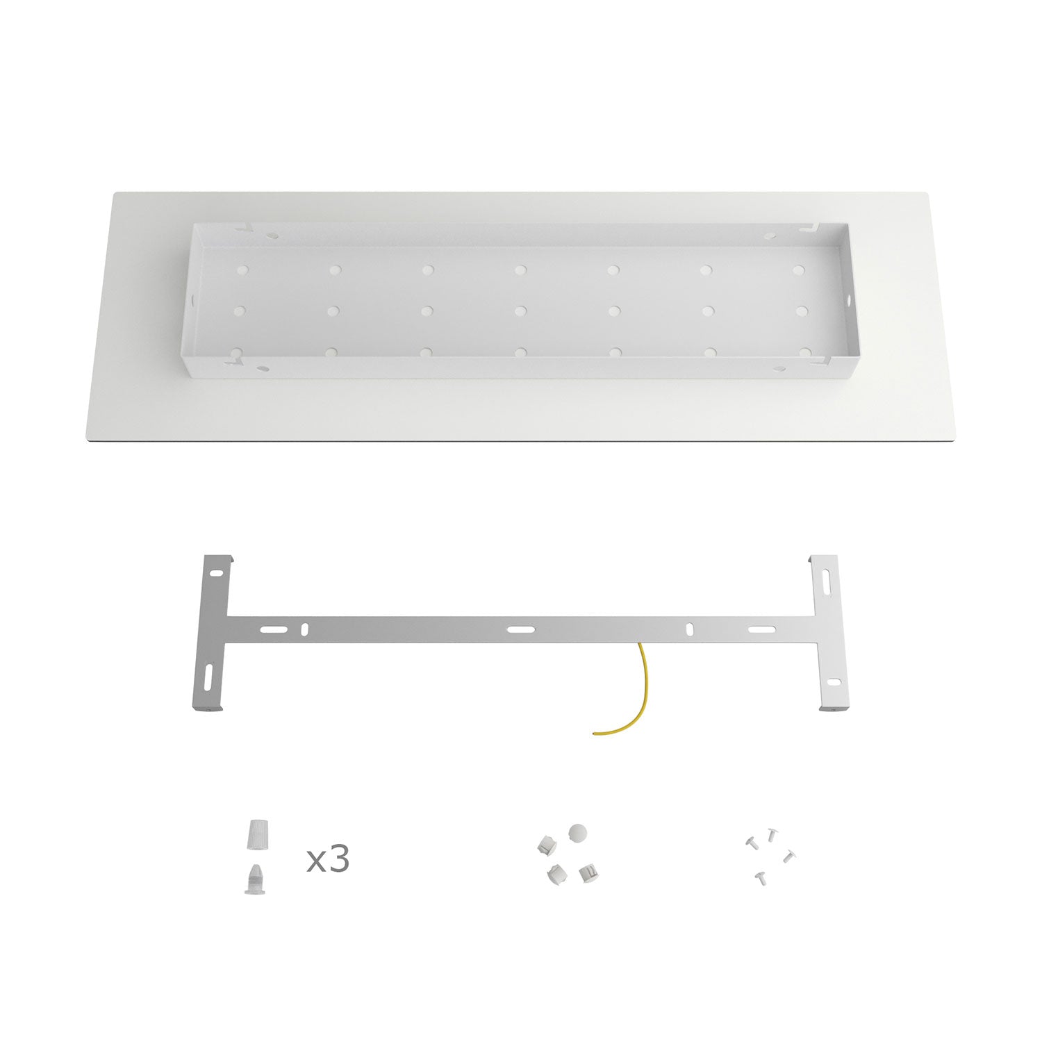 Rosone XXL Rose-One rettangolare a 3 fori in linea e 6 fori laterali, dimensioni 675 x 225 mm - Dibond Rame satinato Bianco