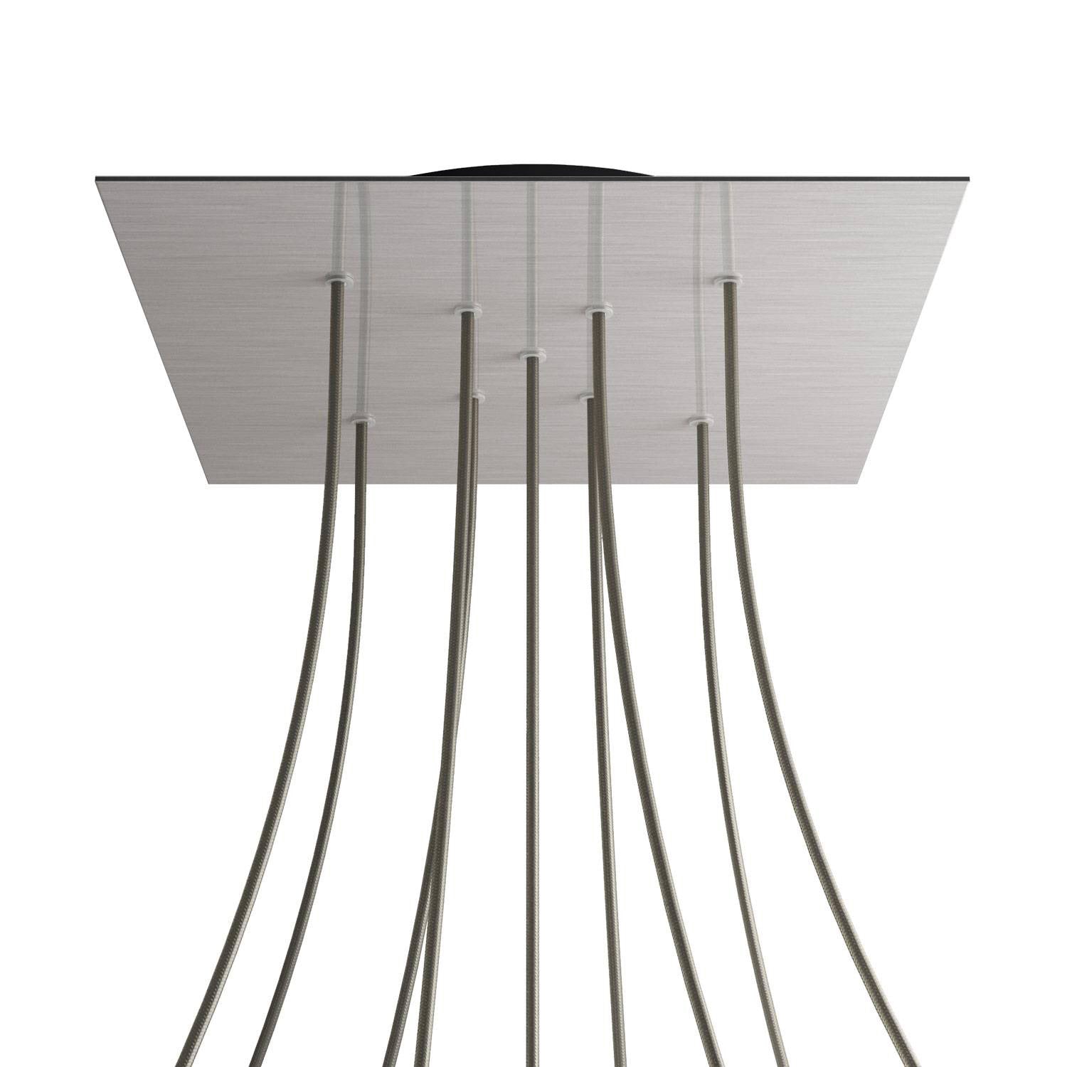 Rosone XXL Rose-One quadrato, 400 mm con 9 fori a X e 4 fori laterali - Dibond Acciaio satinato Nero