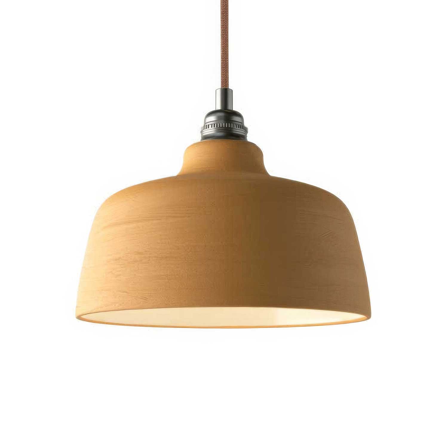 Lampada a sospensione completa di cavo tessile, paralume Coppa in ceramica e finiture in metallo - Terracotta striato