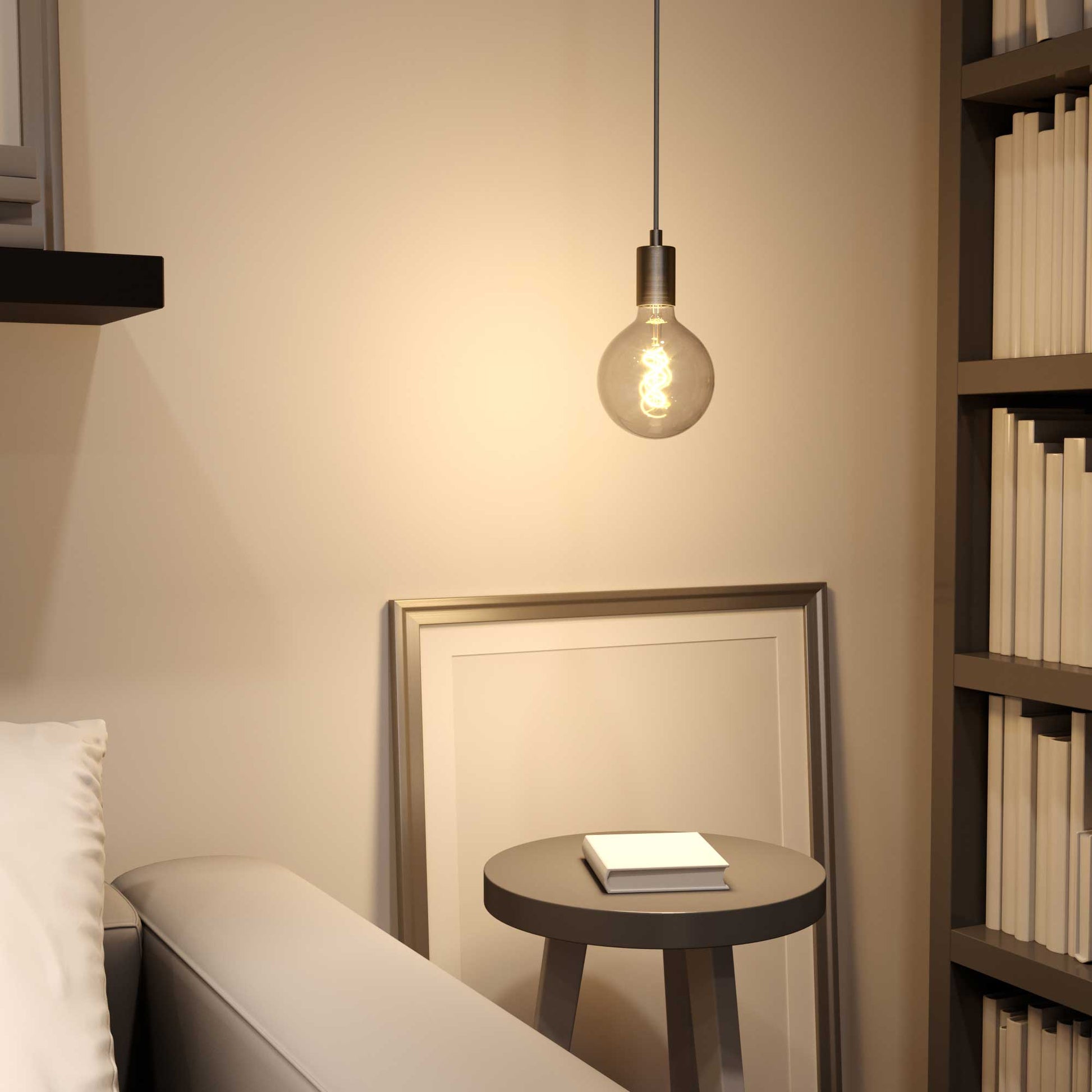 Lampada a sospensione completa di cavo tessile e finiture in metallo - Titanio satinato