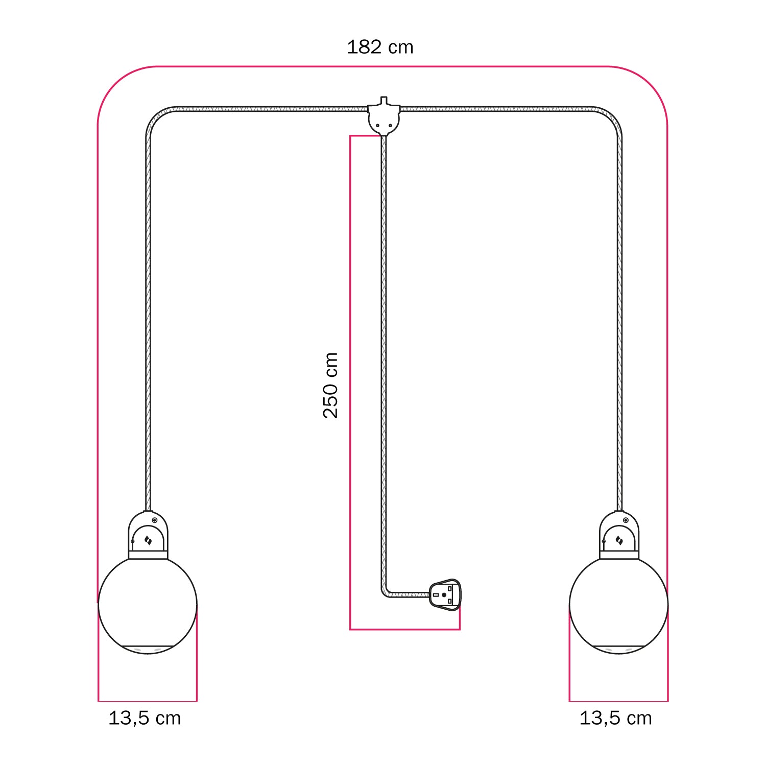 Lampada da esterno Modulair IP65 a 2 cadute con spina UK, paralumi infrangibili Unbreak-a-Ball e cavo SM09