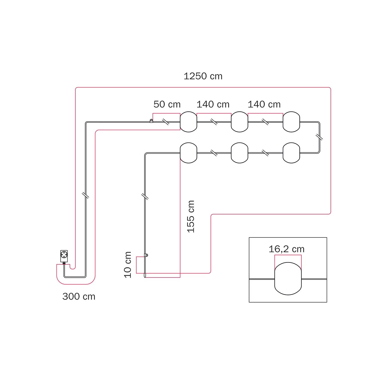 Catena luminosa 6 punti luce da esterno IP67 Bianco Sabbia - Marina6 Cherry 140 cm