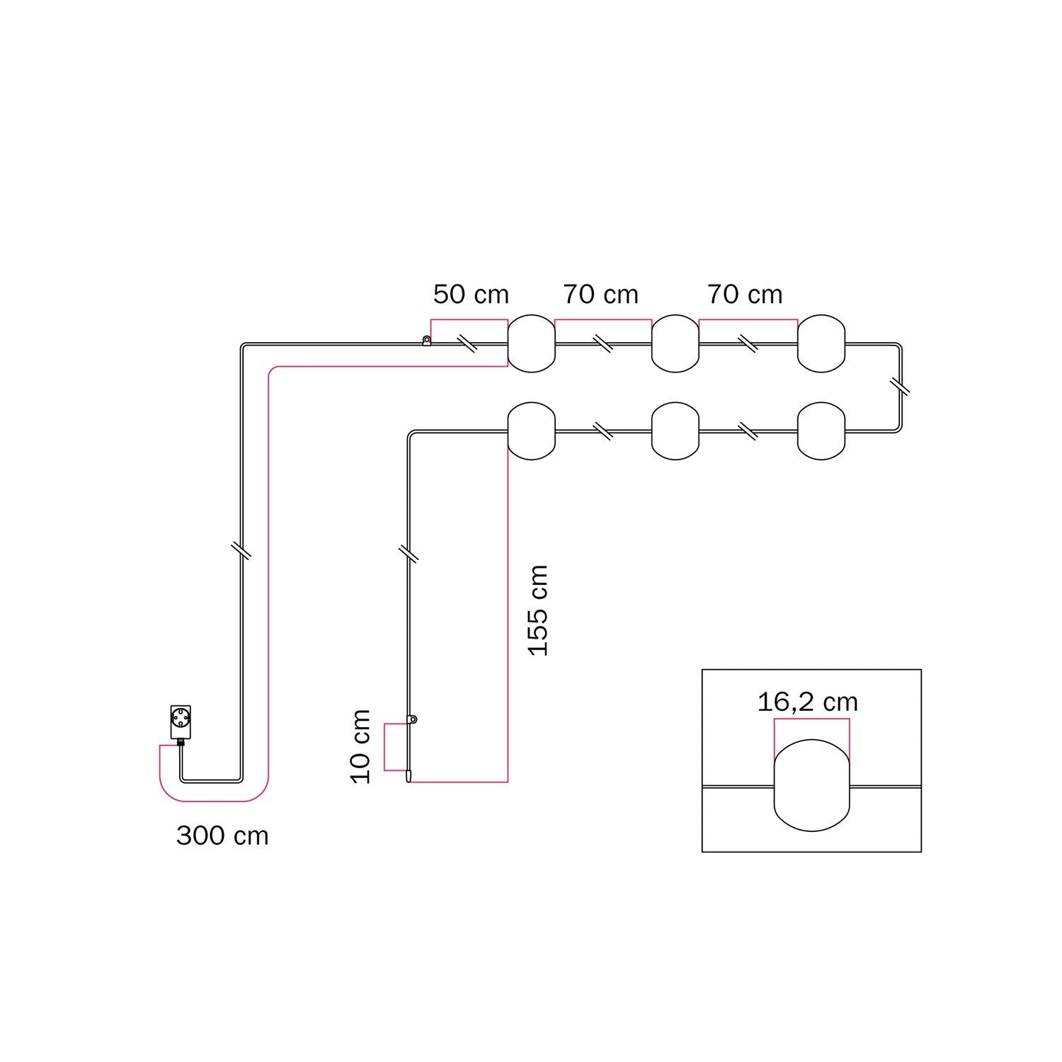 Catena luminosa 6 punti luce da esterno IP67 Grigio - Marina6 Cherry