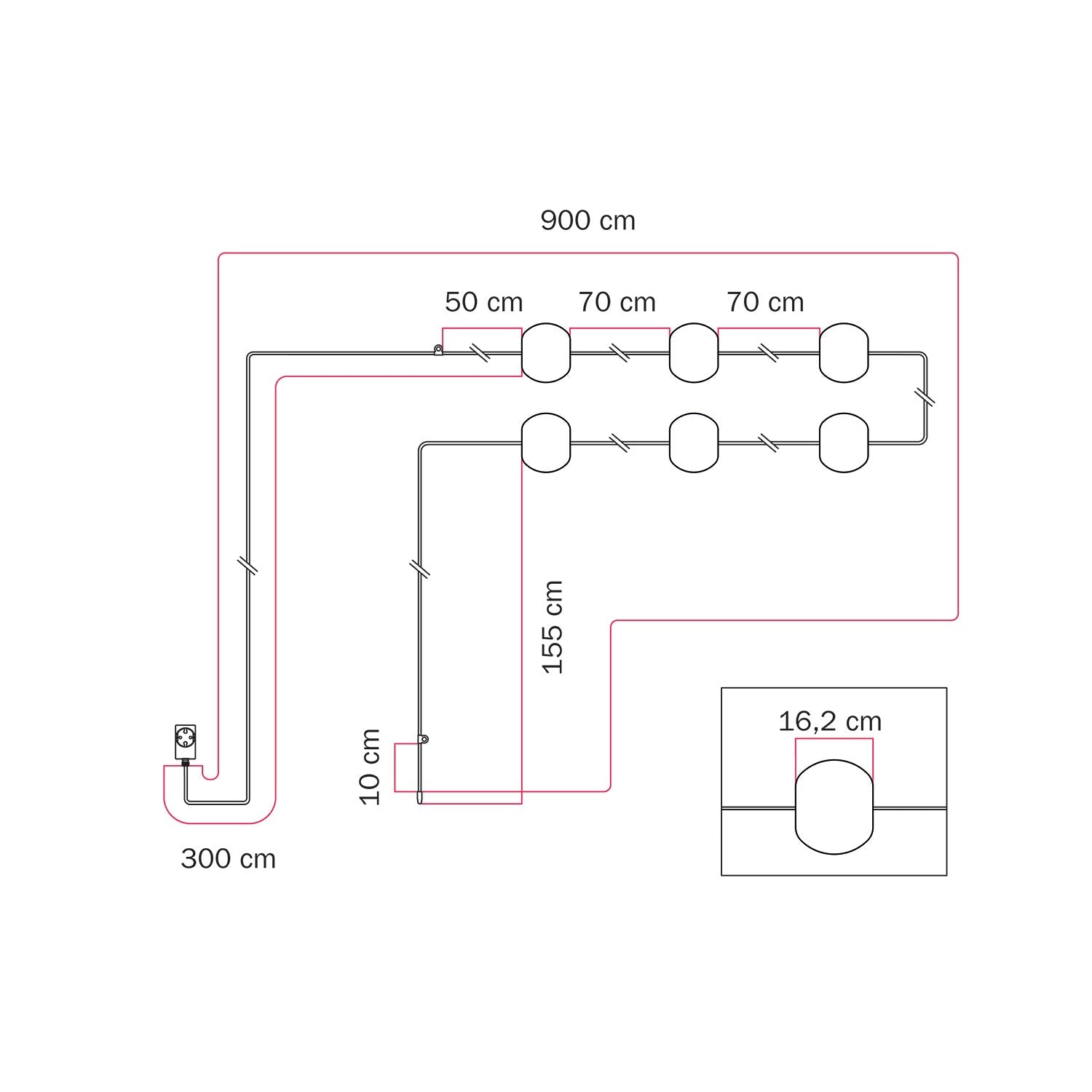 Catena luminosa 6 punti luce da esterno IP67 Grigio - Marina6 Cherry 70 cm