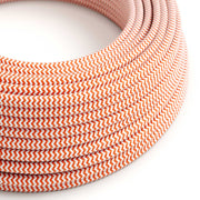 Cavo tessile Arancione Fiamma e Bianco Ottico ZigZag lucido - L'Originale Creative Cables, per lampade personalizzate - RZ15