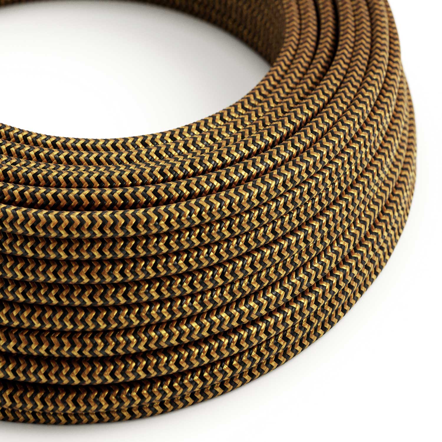Cloth Covered Wire - Gold & Black Rayon Chevron RZ24 - UL Listed