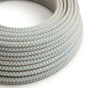 Cloth Covered Wire - Natural & Blue Linen CrissCross RD65 - UL Listed