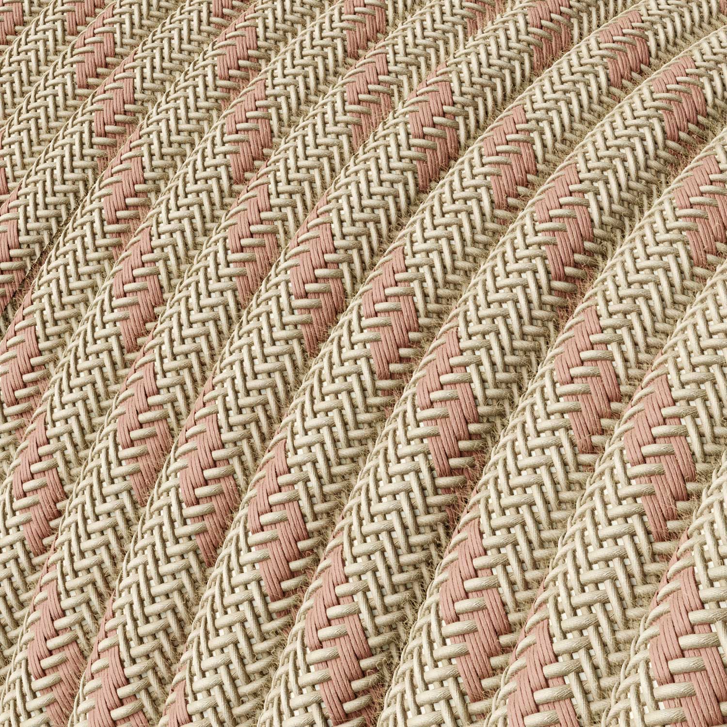 Cloth Covered Wire - Natural & Pink Linen Stripe RD51 - UL Listed