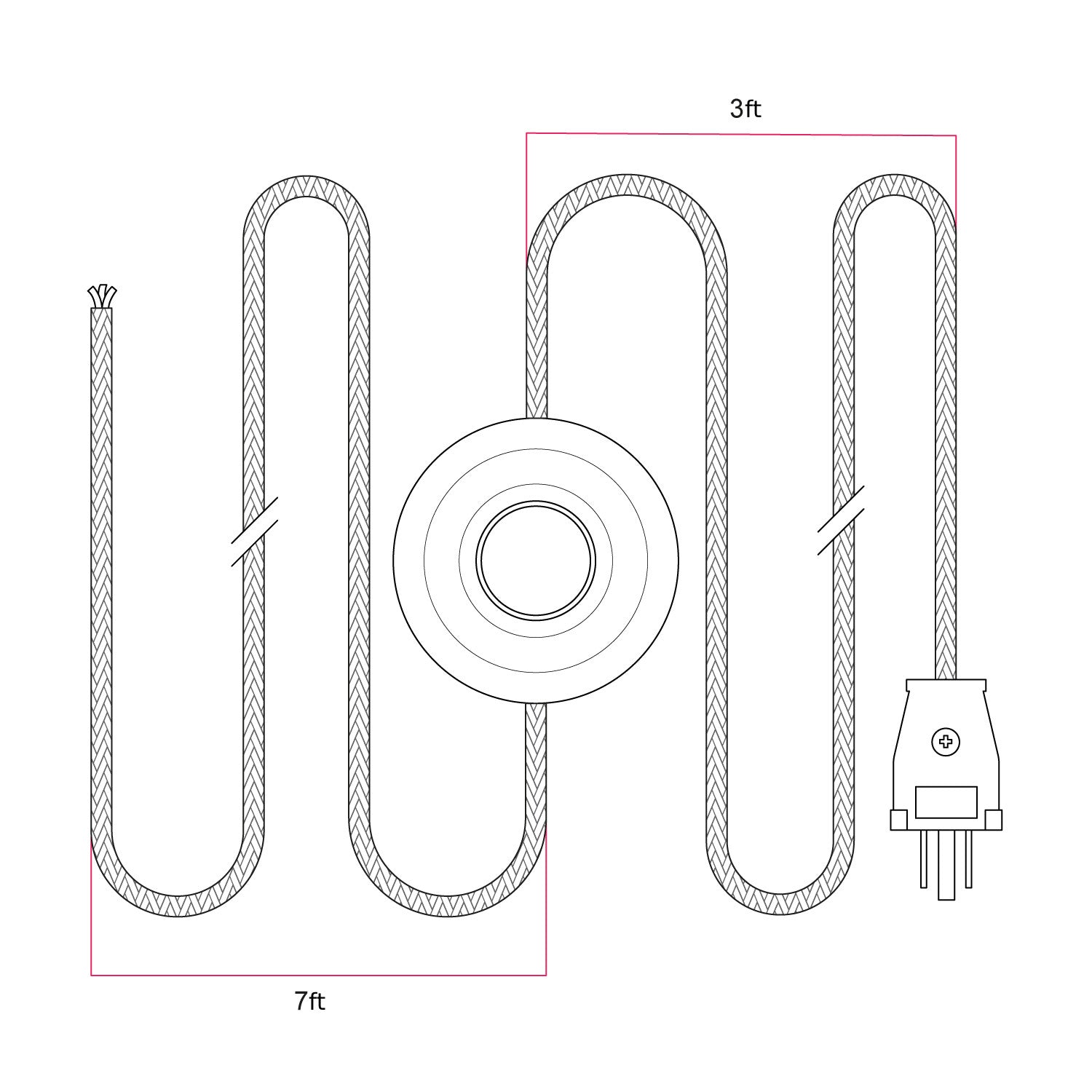 Cordset for lamp with bright red cable 10 ft Bianco