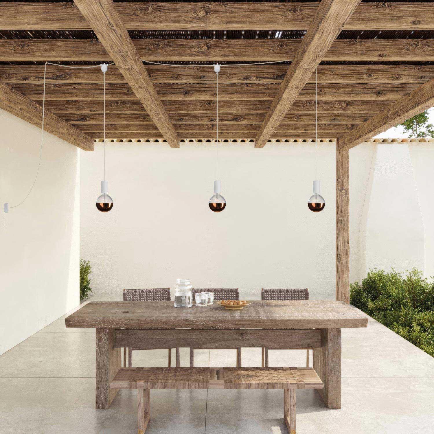 E-Snake EIVA Outdoor lamp for wet locations with 3 lights with canopy - White