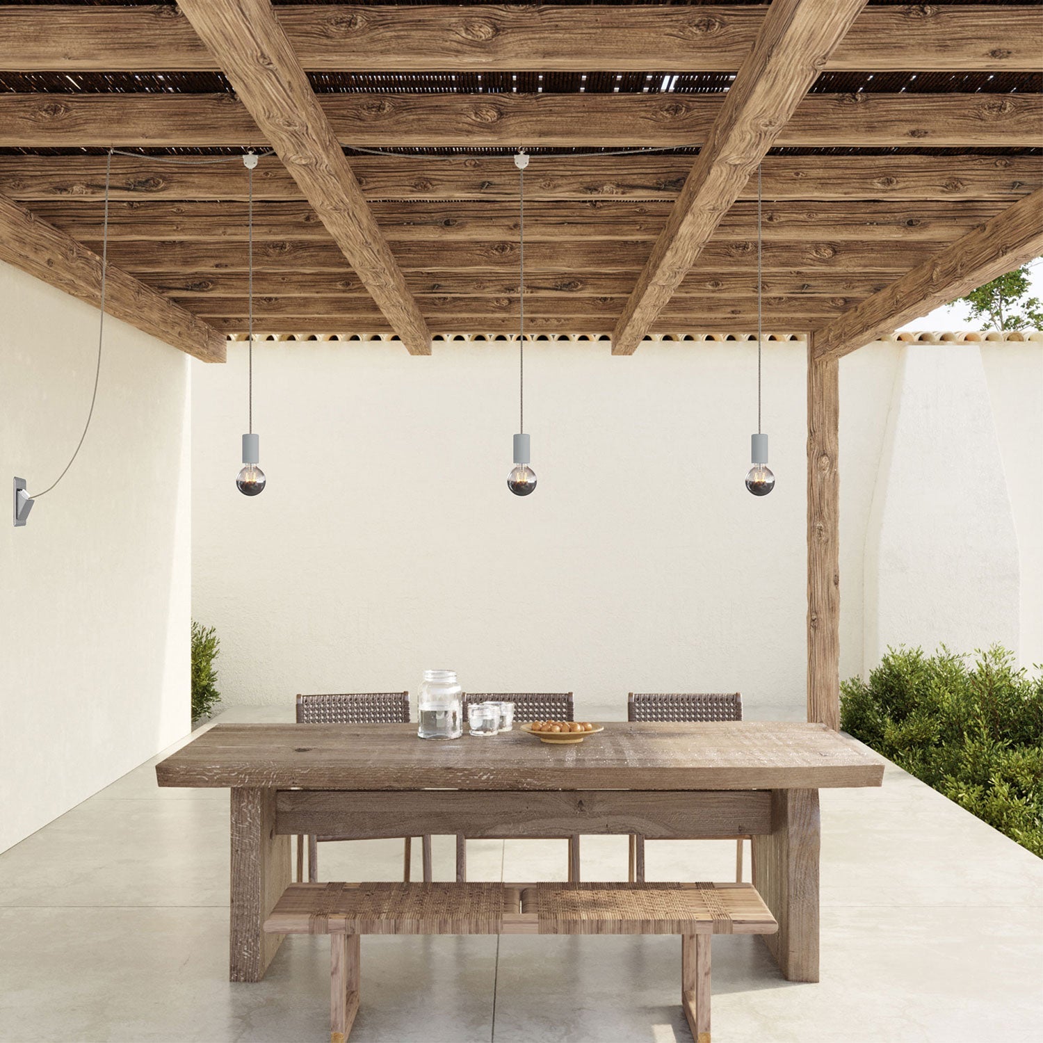 E-Snake Modulair Lampada da esterno IP65 portatile a 3 luci con spina UK - Grigio ghiaccio