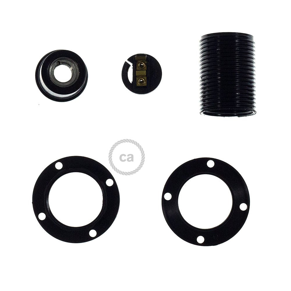 E12 UL Painted Double Ferrule Phenolic Bakelite Light Socket - Black