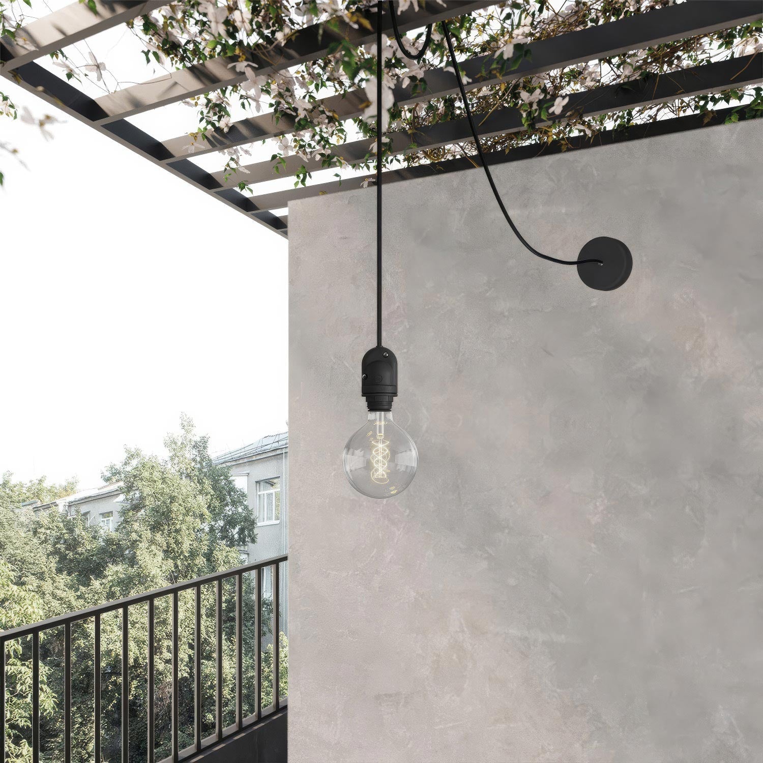 EIVA Outdoor pendant lamp for lampshade with textile cable, decentralizer, canopy and socket for wet locations - Black