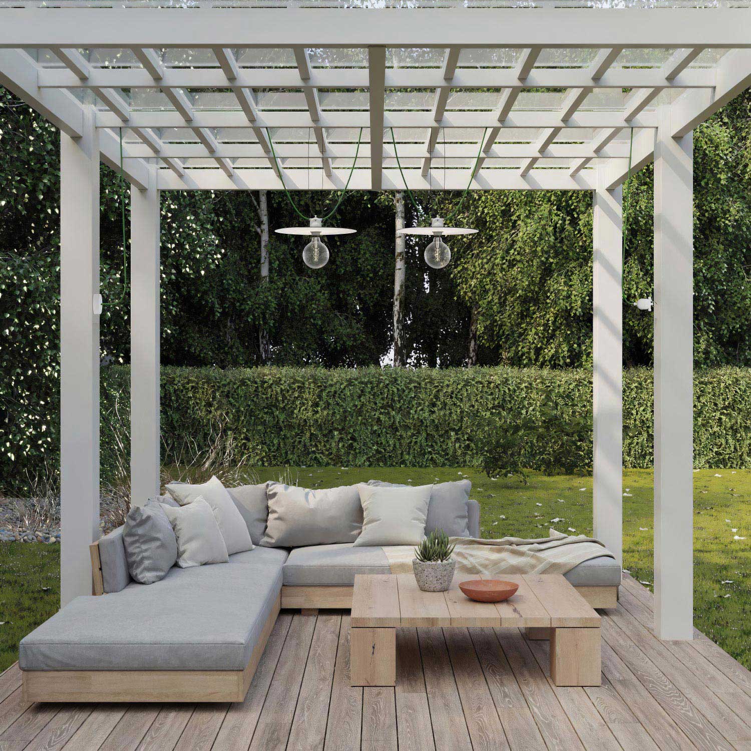 EIVA outdoor string light for wet locations with 2 lampshades and canopy - White