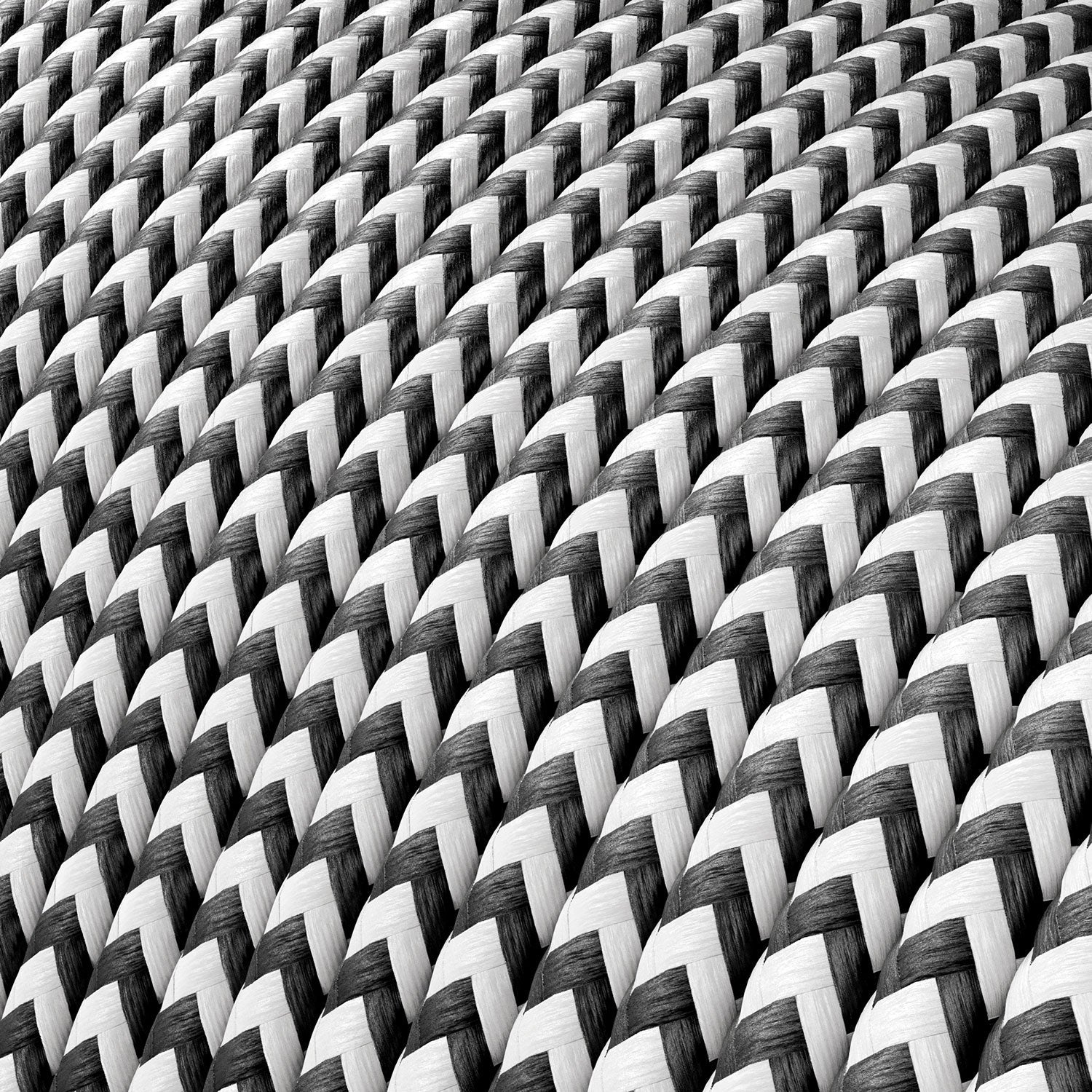 Extra Low Voltage power cable coated in silk effect fabric ZigZag Black and White RZ04