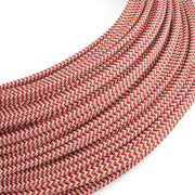 Extra Low Voltage power cable coated in silk effect fabric ZigZag White and Red RZ09
