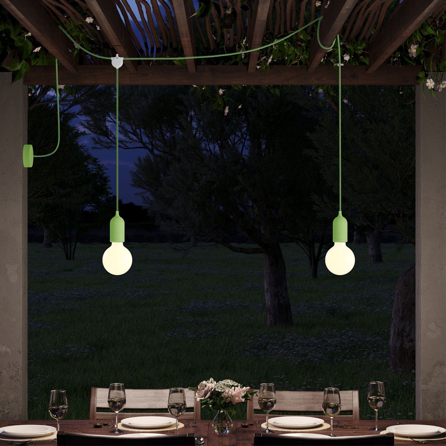 F - Snake Modulair Lampada da esterno IP65 a 2 luci con rosone - Verde prato - Creative Cables