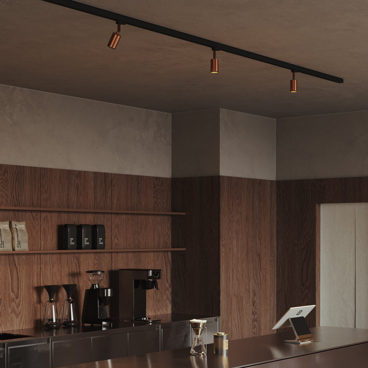 Faretto orientabile Bispot per sistema a binario - Rame satinato / Nero Si Powergear