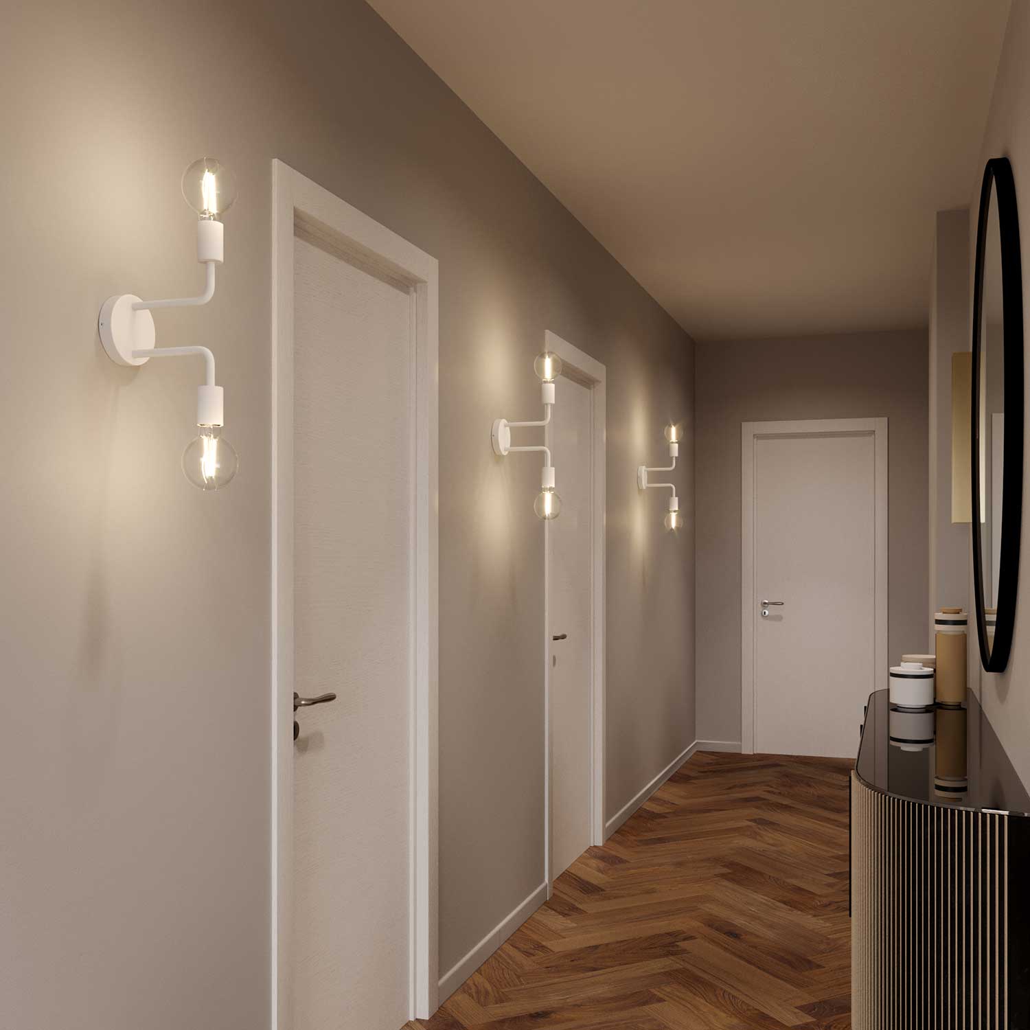 Fermaluce Metal, lampada a muro in metallo con doppia estensione curva - Bianco