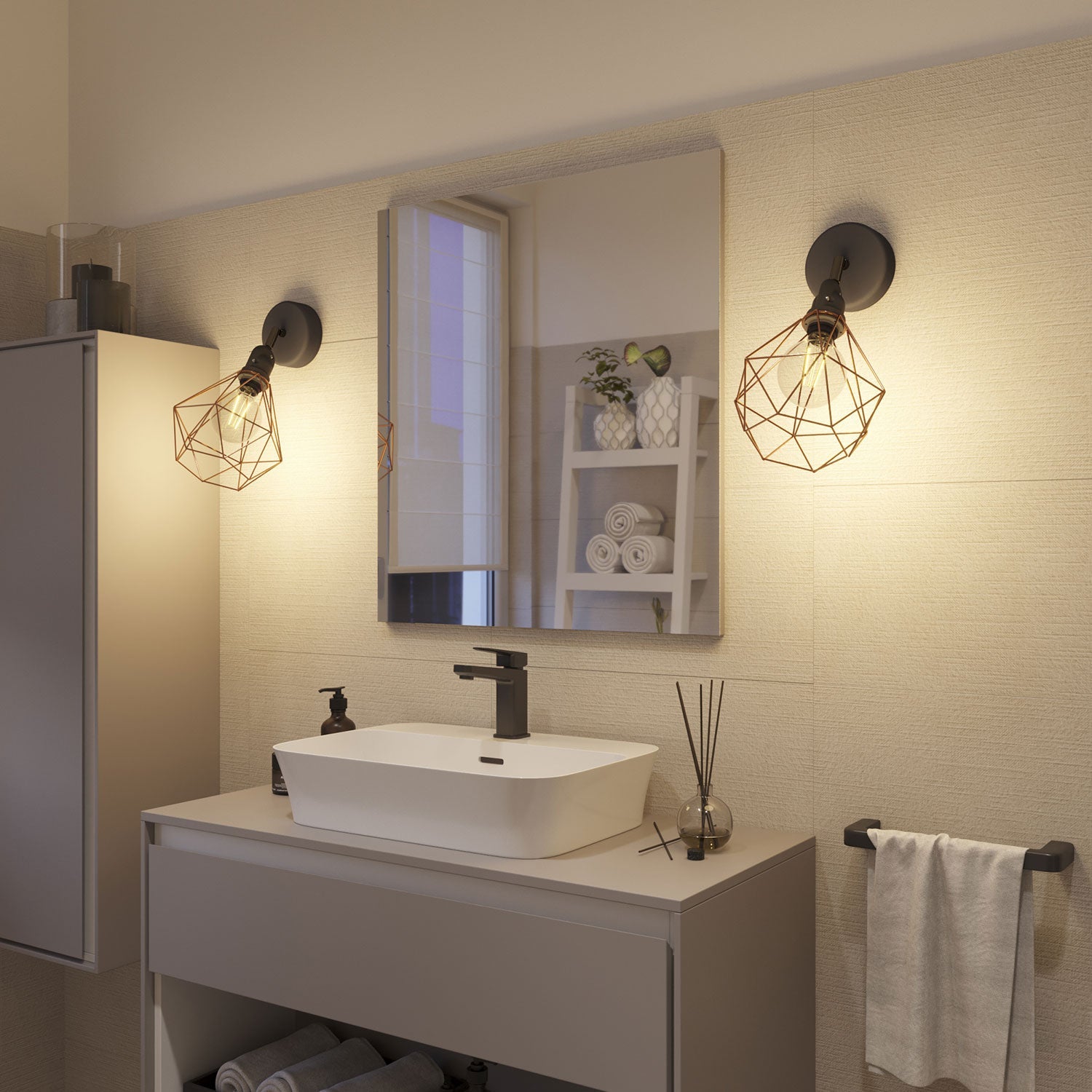 Fermaluce Modulair con snodo orientabile, paralume Diamond e portalampada IP65 waterproof - Rame