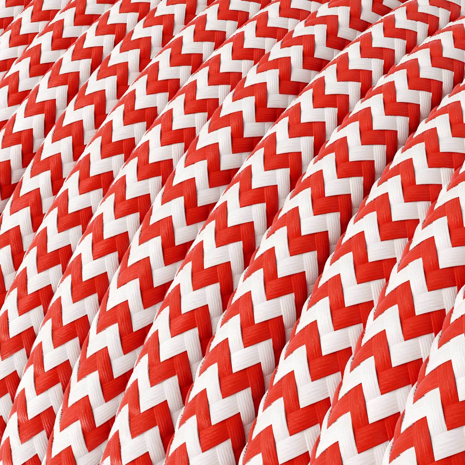 Filo elettrico in tessuto Rosso Fuoco e Bianco Ottico ZigZag - L'Originale Creative Cables, per lampade e lampadari - RZ09
