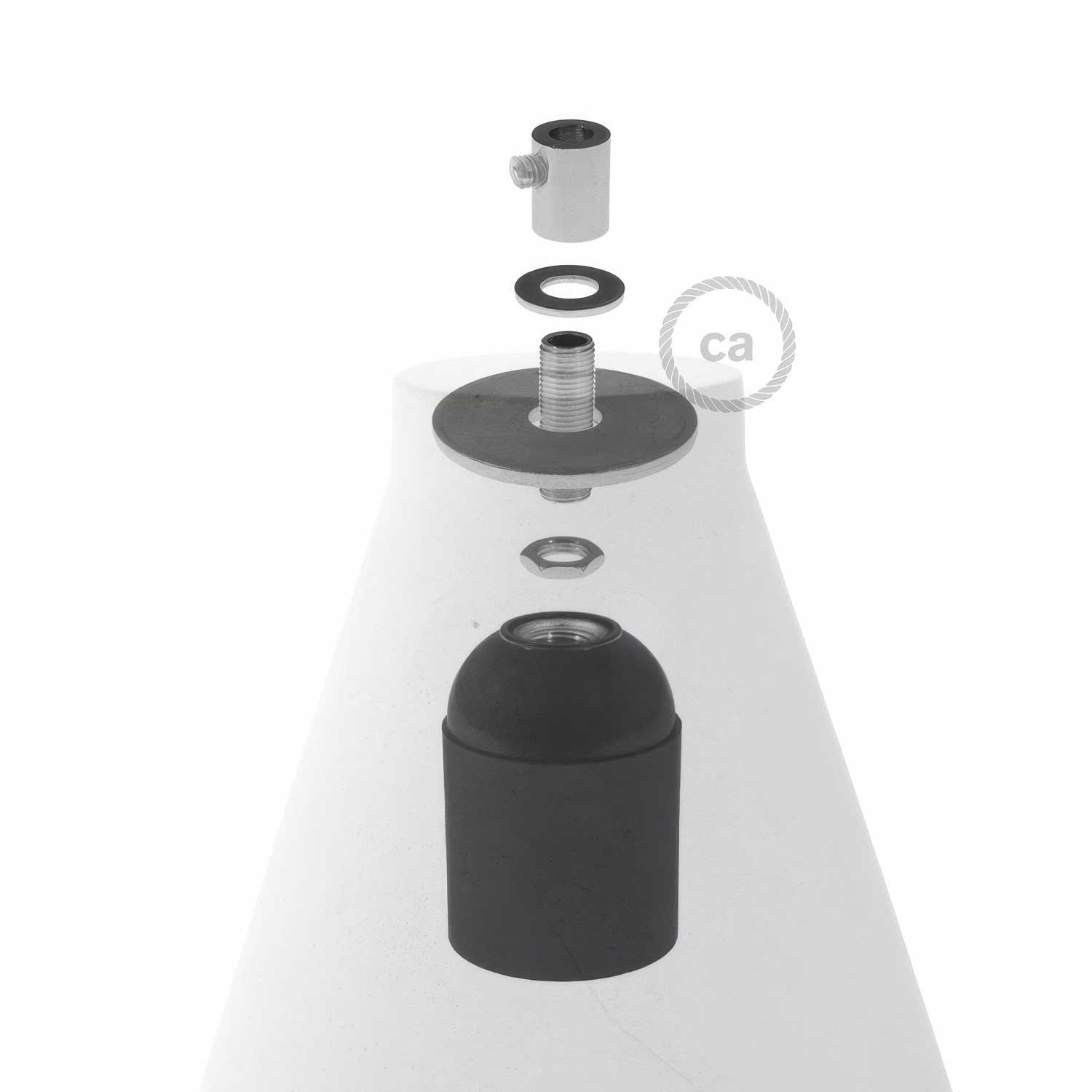 Funnel cement lampshade for suspension, with cable clamp and E26 socket - Dark cement