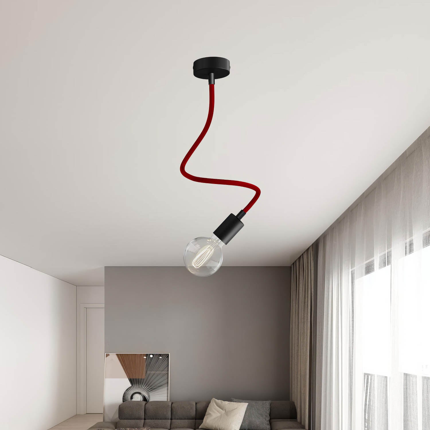 Kit Creative Flex tubo flessibile di estensione rivestito in tessuto RM19 Bordeaux con terminali metallici Nero 60 cm