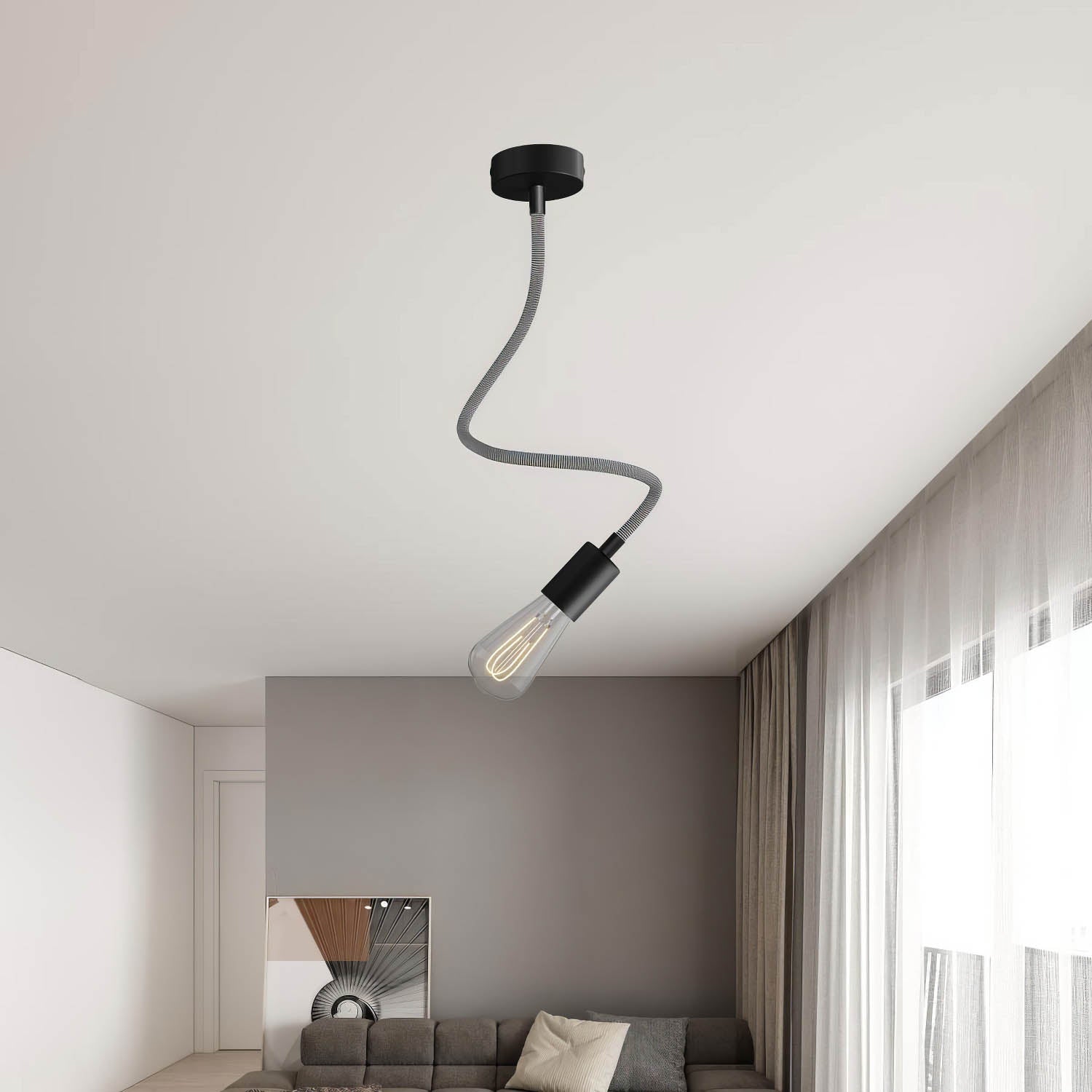 Kit Creative Flex tubo flessibile di estensione rivestito in tessuto RZ04 Nero Bianco con terminali metallici Nero 60 cm