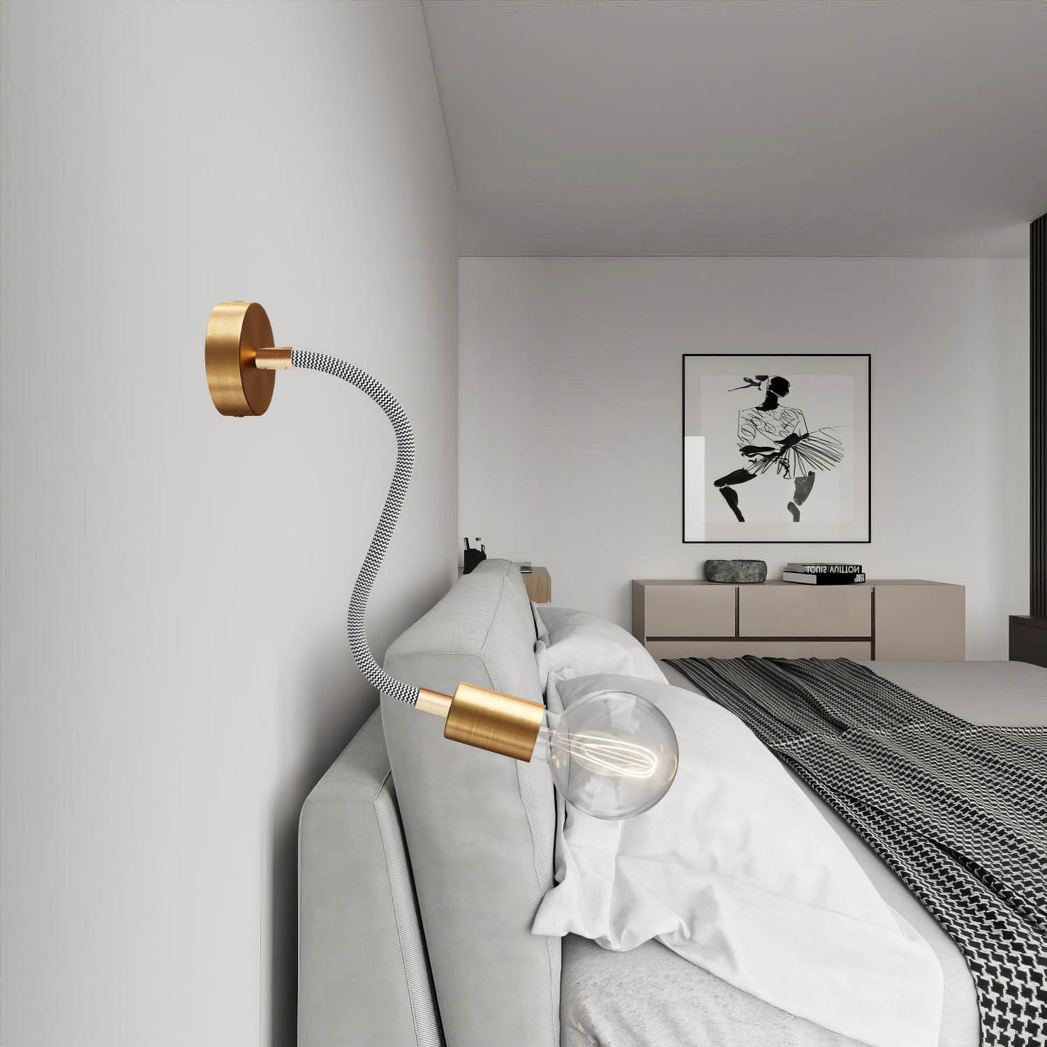 Kit Creative Flex tubo flessibile di estensione rivestito in tessuto RZ04 Nero Bianco con terminali metallici Bronzo satinato 30 cm