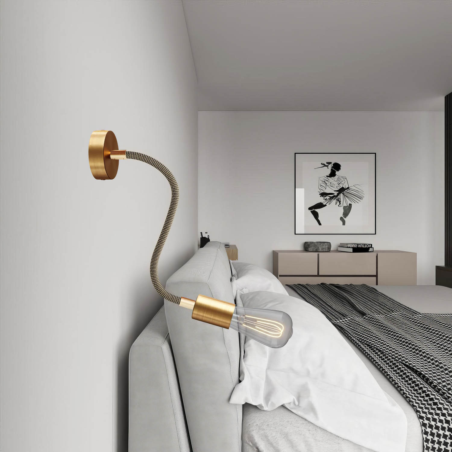 Kit Creative Flex tubo flessibile di estensione rivestito in tessuto RZ24 Nero e Oro con terminali metallici Bronzo satinato 30 cm