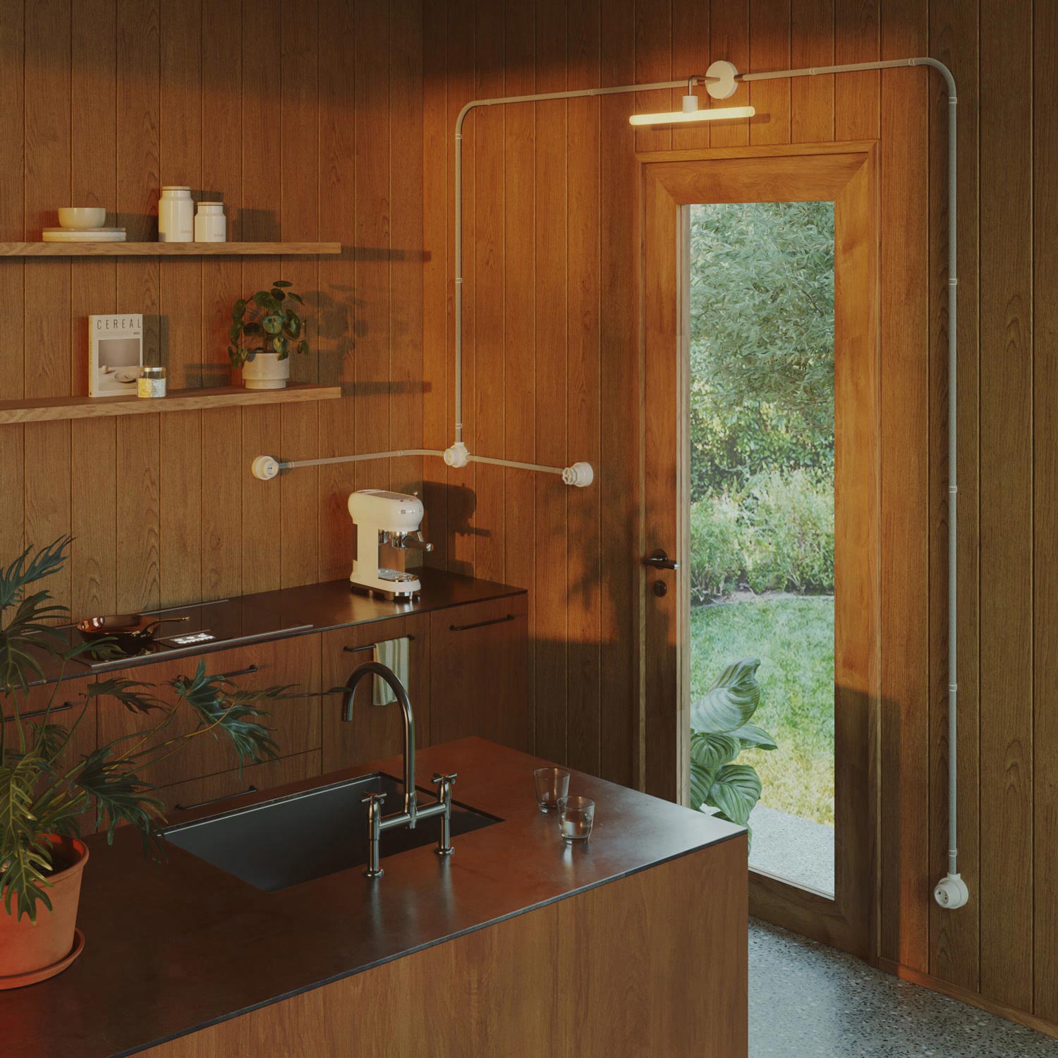 Kit interruttore/deviatore con dado a farfalla e base per Creative-Tubes in porcellana bianca Rosso 2 in linea