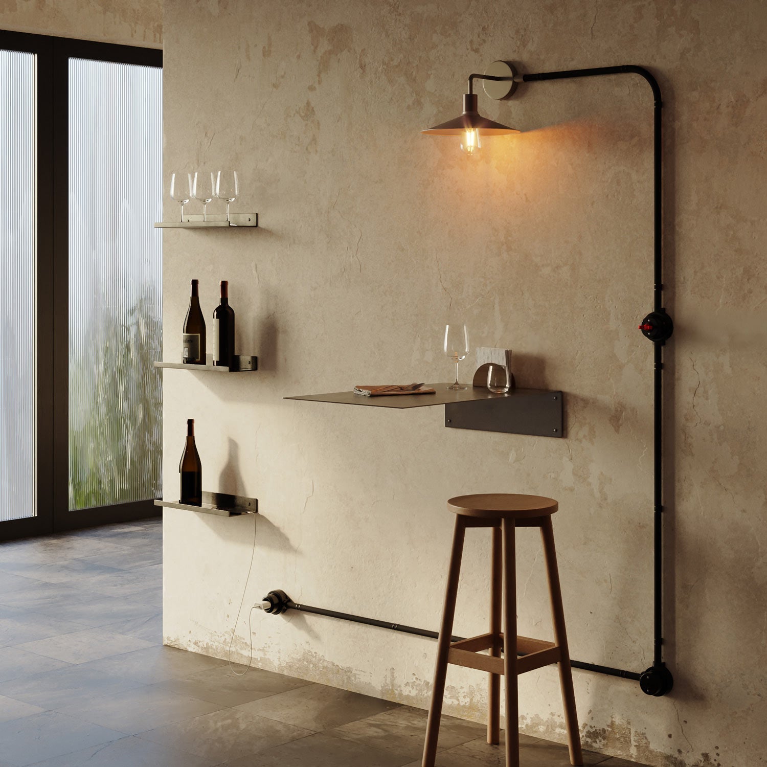 Kit interruttore/deviatore con dado a farfalla e base per Creative-Tubes in porcellana nera Nero 2 in linea