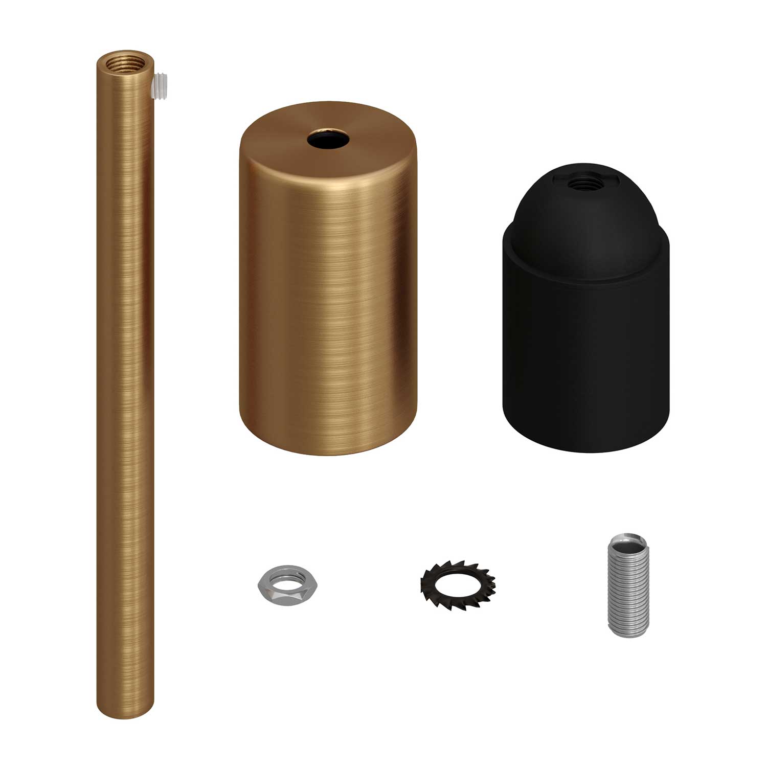 Kit portalampada E27 cilindrico in metallo con serracavo da 15 cm - Bronzo satinato