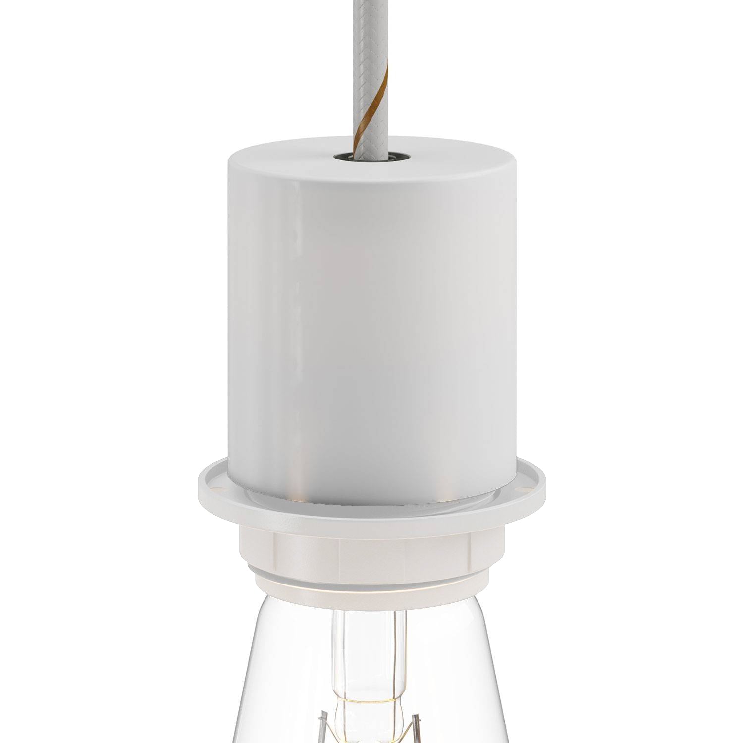 Kit portalampada E27 semifilettato in metallo con serracavo nascosto - Bianco opaco