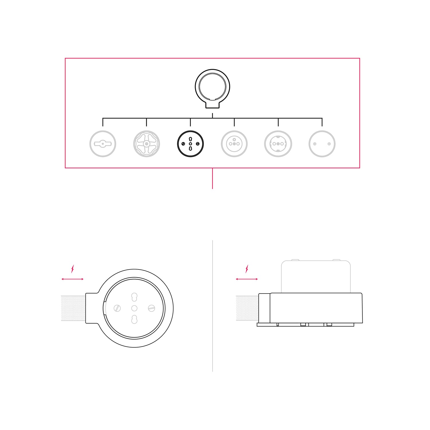Kit presa bipasso italiana 10/16A da parete e base per Creative-Tubes in porcellana - Nero 1