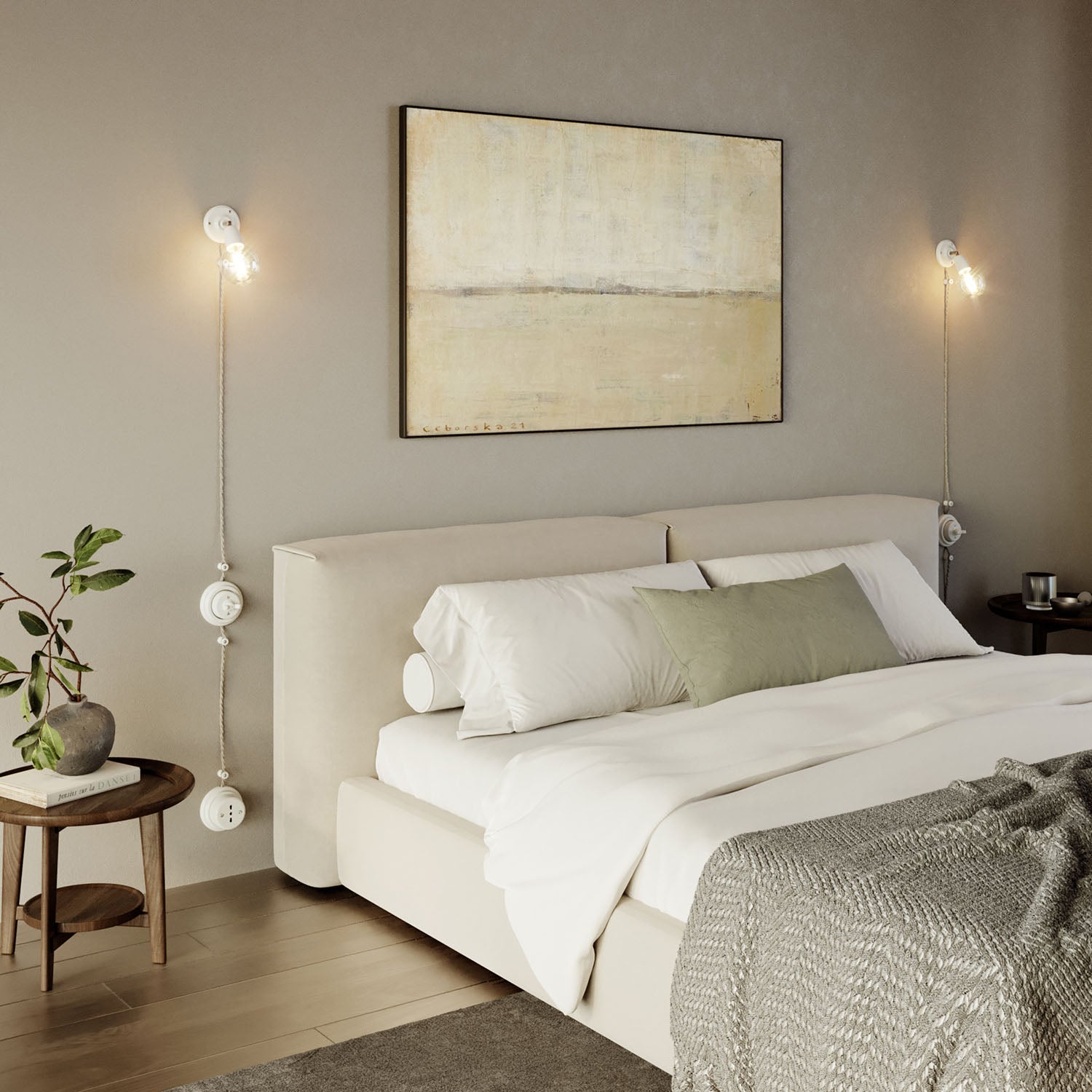 Kit presa Schuko da parete e base in porcellana - Bianco