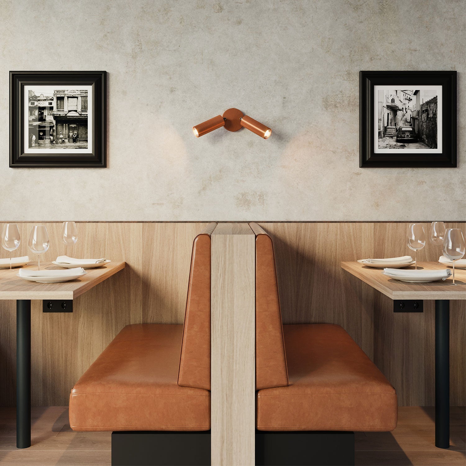 Lampada a 2 faretti con paralume Tub - E14 e rosone tondo - Rame satinato - Creative Cables