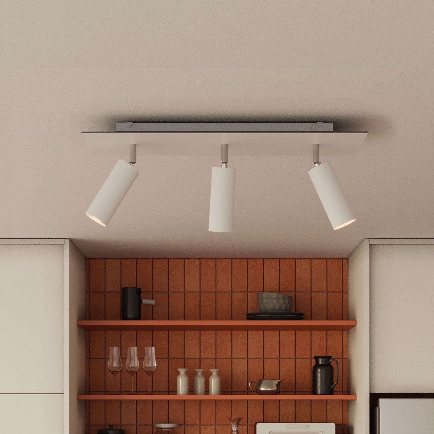 Lampada a 3 faretti con paralume Tub-E14 e Rose-One XXL rettangolare - Bianco opaco