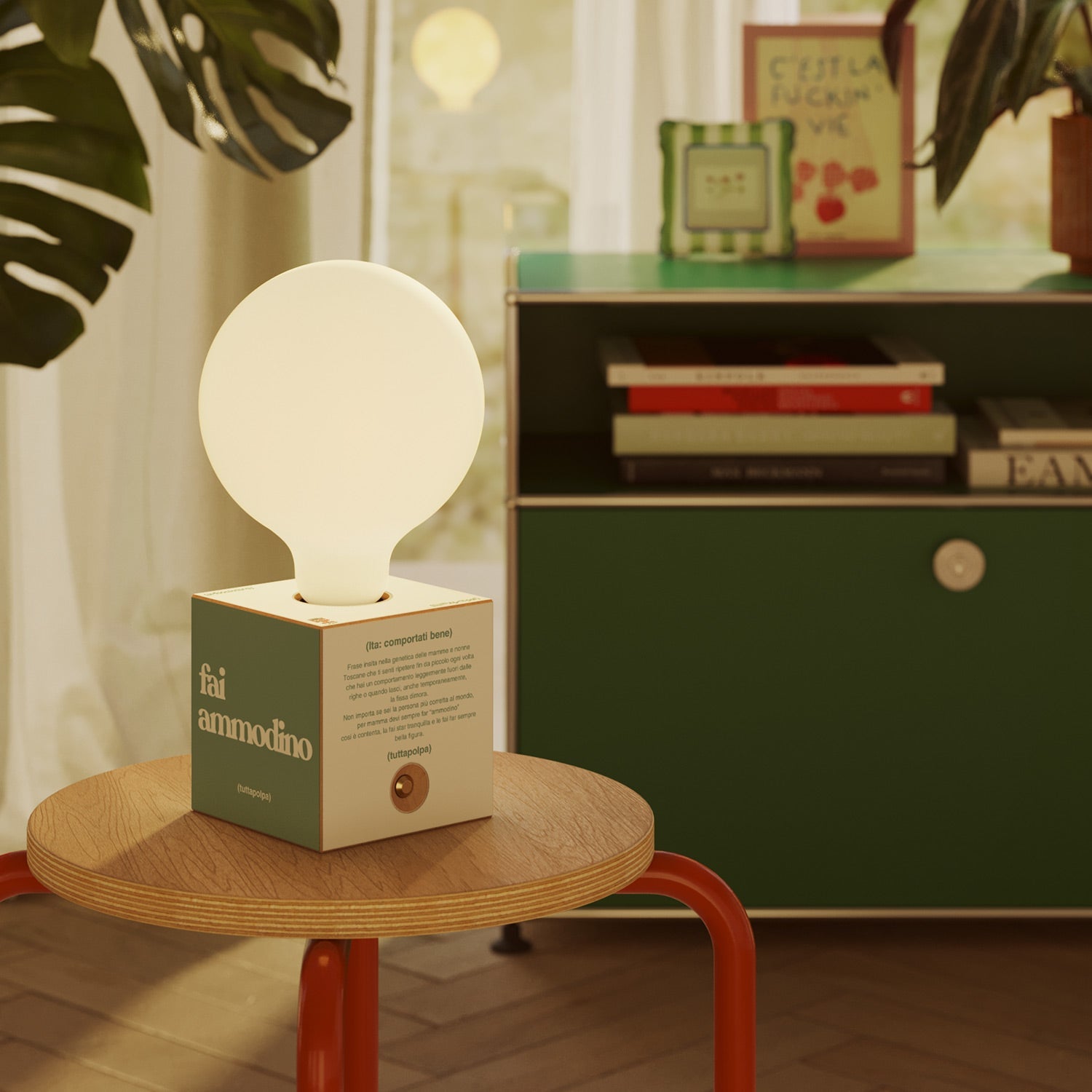 Lampada a batteria Cabless03 "Fai ammodino" con lampadina globo effetto porcellana - Tuttapolpa